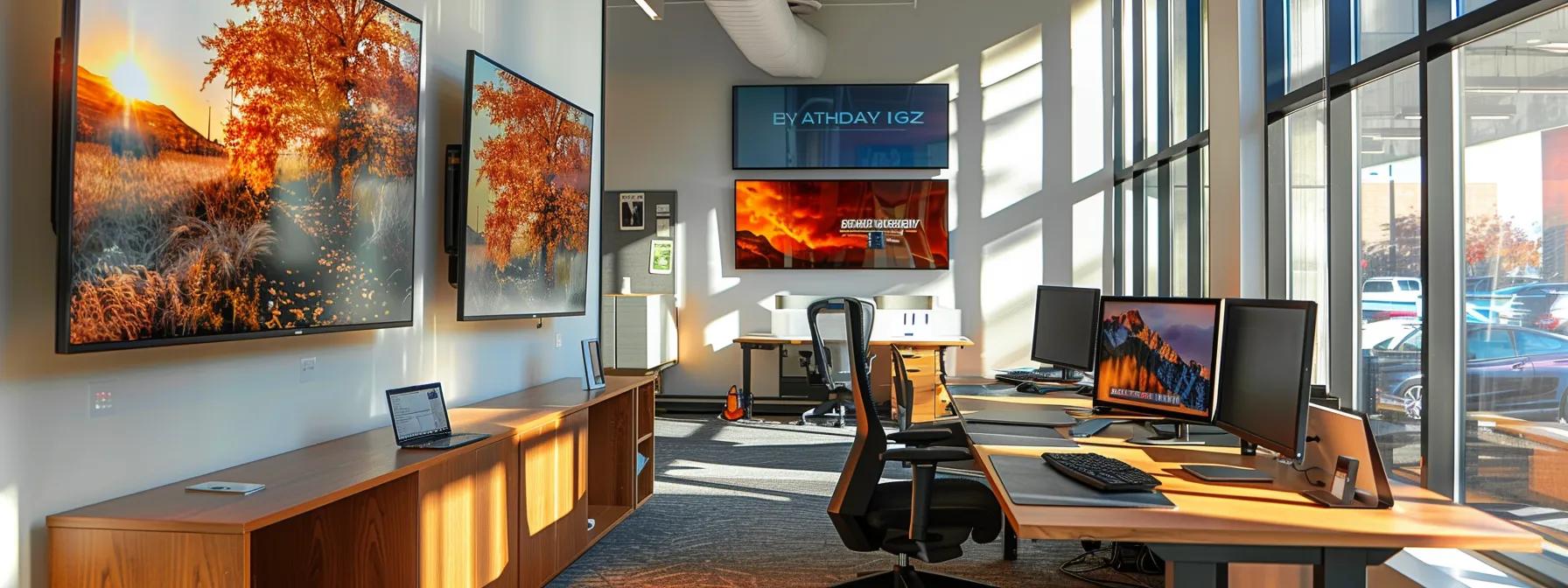 a modern office space in el paso features a sleek computer setup displaying a visually engaging website design, highlighting key elements like cms integration and responsive layouts, all under bright, professional lighting that enhances the workspace’s tech-savvy atmosphere.