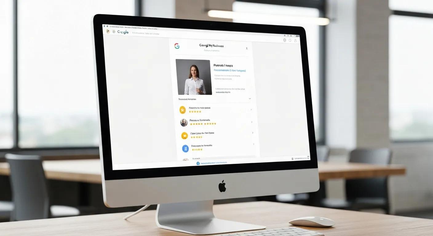 Optimized Google My Business profile displayed on a computer screen in a productive workspace