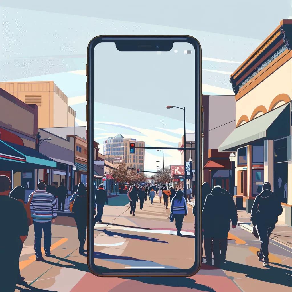 Smartphone displaying a responsive mobile website for a local El Paso business against a bustling street scene