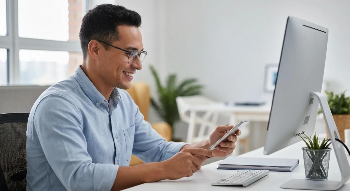 Business owner engaging with customers online, showcasing positive reviews and social media interactions