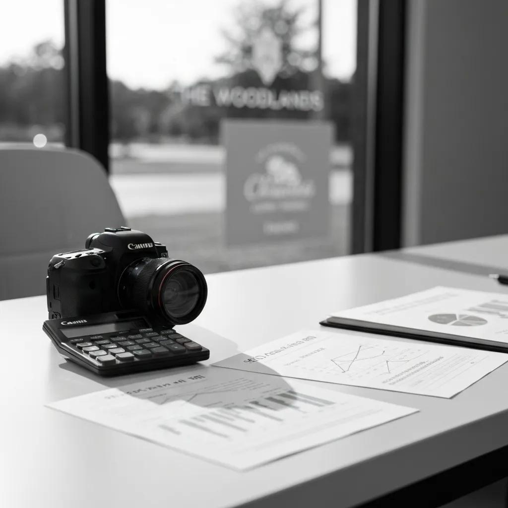 A calculator and financial documents are displayed, symbolizing the evaluation of SEO costs and ROI within a local business context.