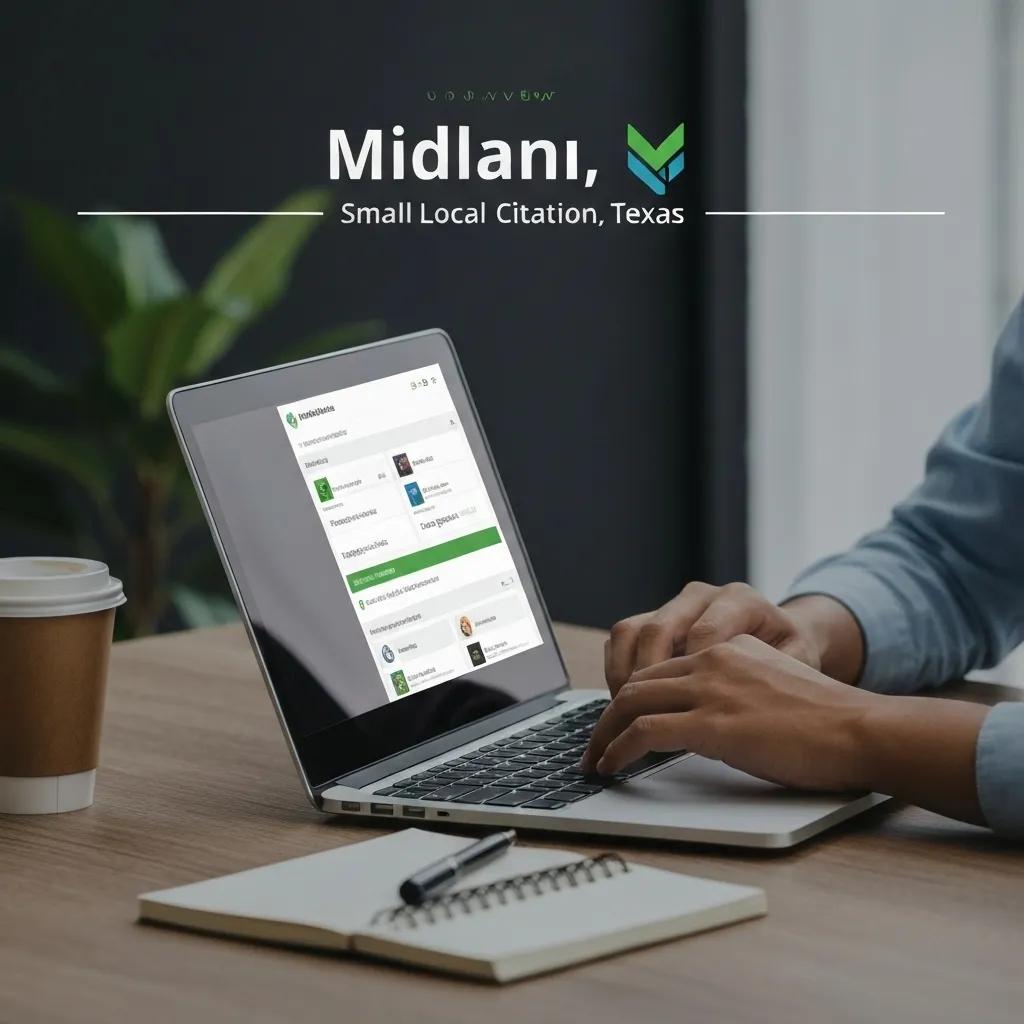 Small business owner in Midland reviewing local citation listings on a laptop